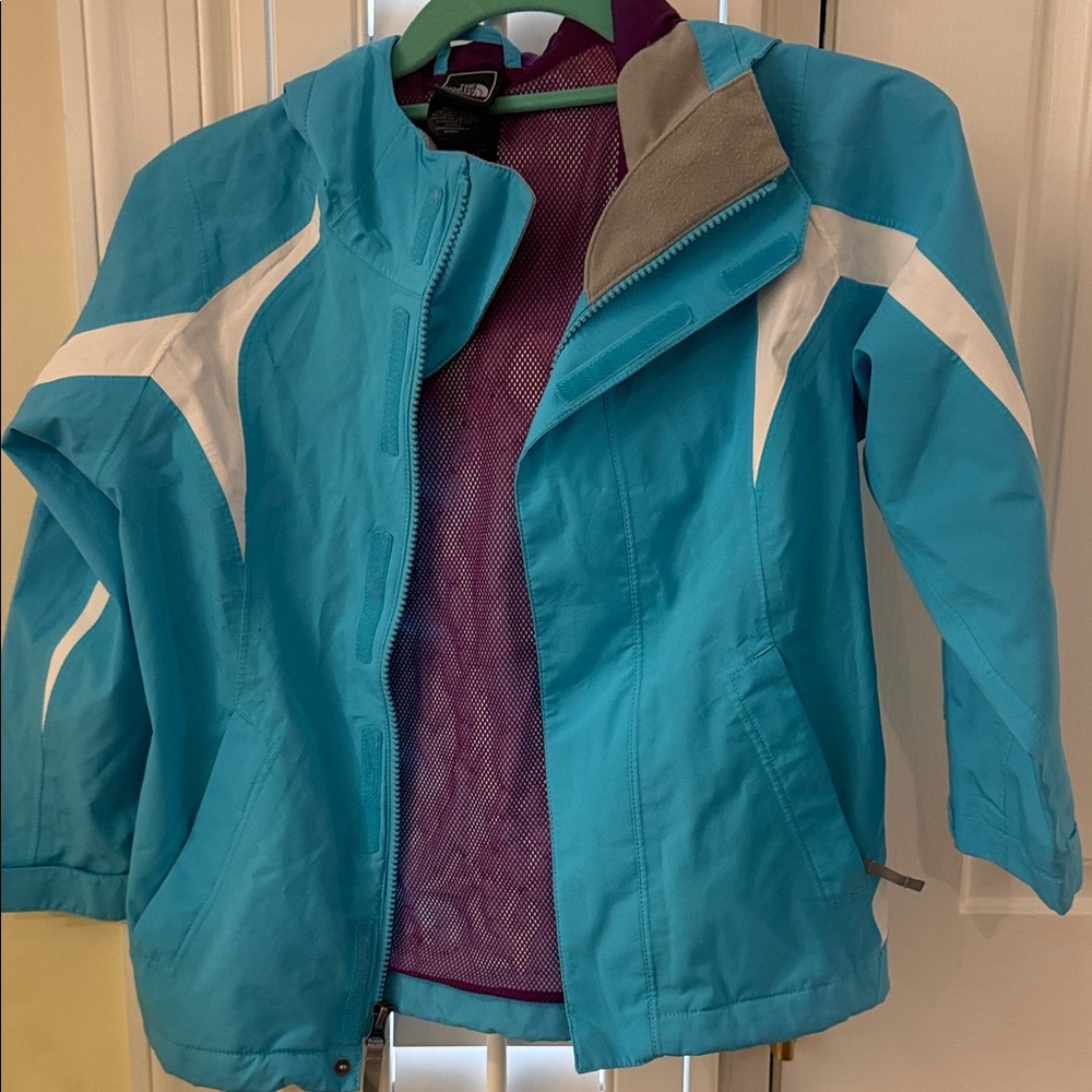 North face Blue and White Hooded Jacket
